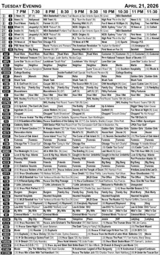 TUESDAY EVENING TV LISTINGS